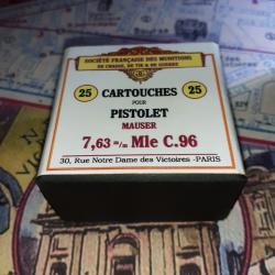 7,63mm Mauser 96 (St&eacute; Fran. Munitions): Reproduction boite cartouches (vide) collection SFM 10813802