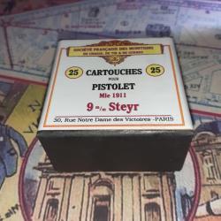 9 mm Steyr 1911 (St&eacute; Fran. Munitions): Reproduction boite cartouches (vide) collection SFM 10813852