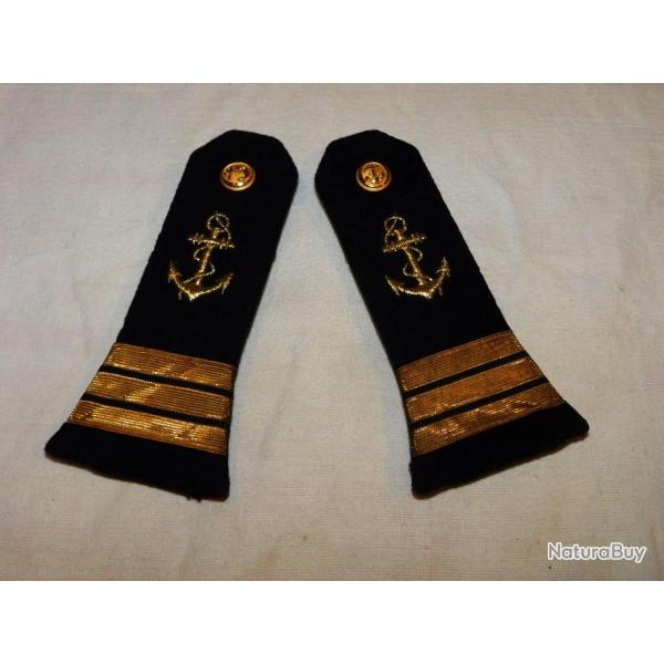 MARINE NATIONALE :  PAIRE EPAULETTES  LIEUTENANT DE VAISSEAU - IDEM W.W.2 + INDOCHINE + ALGERIE #.2