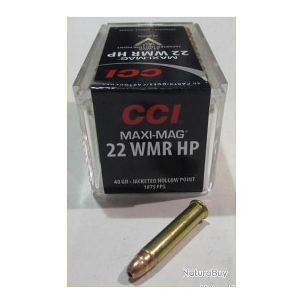 boite de 50 cartouches 22 WMR, CCI Maxi Mag Jacketed Hollow Point 40 grains