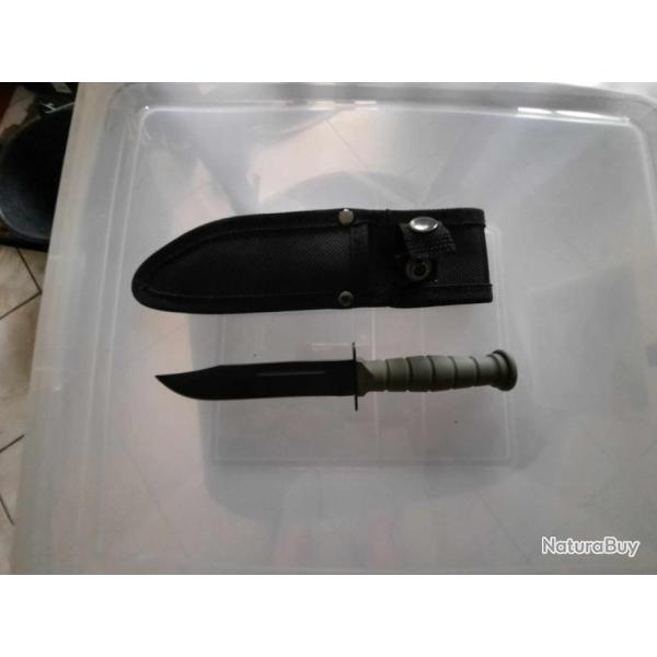 Couteau HRT Search & Rescue Lame Acier 3CR13 Manche Caoutchouc Etui Nylon Tactical Evasion