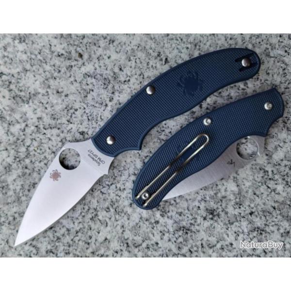 Couteau Spyderco UK Penknife Lame Acier CPM-SPY27 Manche Blue FRN Slipjoint Clip Made USA SC94PCBL