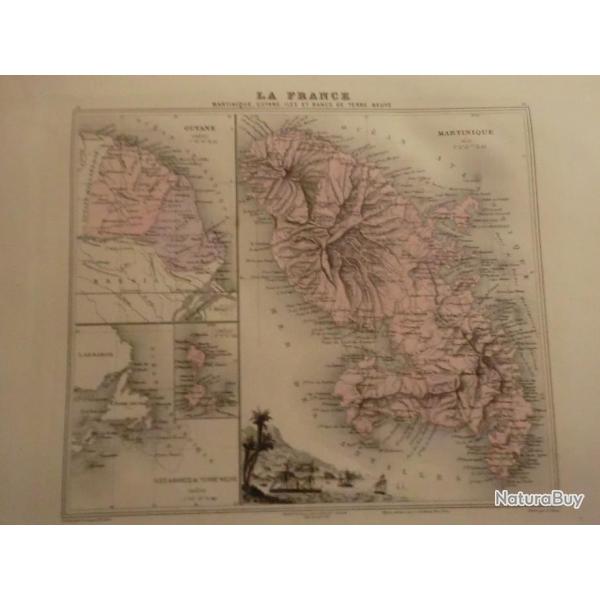 carte geographique martinique guyane iles et banc de terre neuve   periode  1888