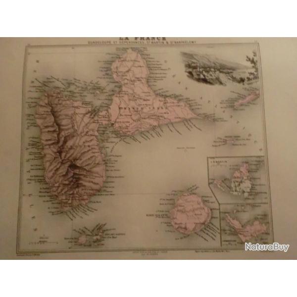 carte geographique guadeloupe et dependance st martin & st barth�lmy  periode  1888