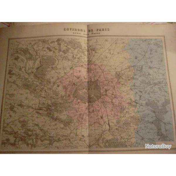 carte geographique environs de paris avec ses forts   periode  1888