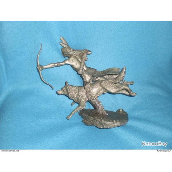 Statuette en tain massif du Mdailler Franklin 1994 ! L'Indien et le Loup par Jim PONTER !
