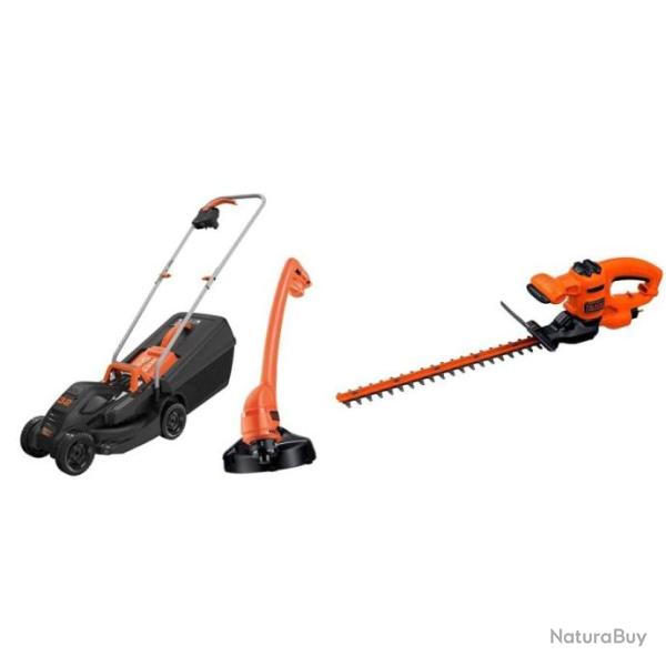 Lot Tondeuse Black & Decker 1000W + Coupe Bordure 230w + Taille-Haies 420w 220V Filaire Jardin