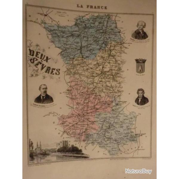 carte geographique  deux s�vres   periode  1888
