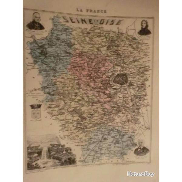 carte geographique  seine et oise   periode  1888