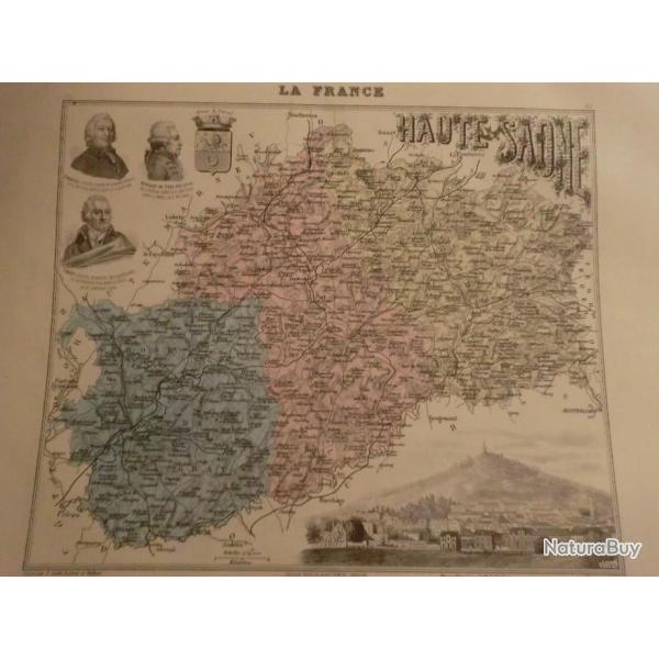 carte geographique  haute saone   periode  1888