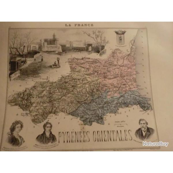 carte geographique  pyr�n�es orientales   periode  1888