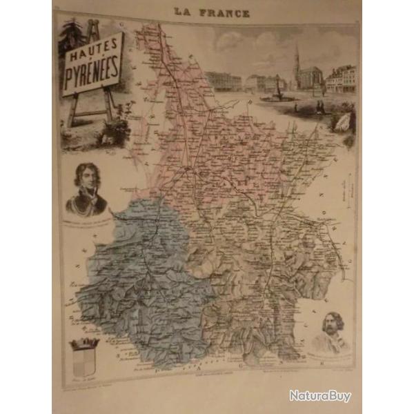 carte geographique  hautes  pyr�n�es   periode  1888