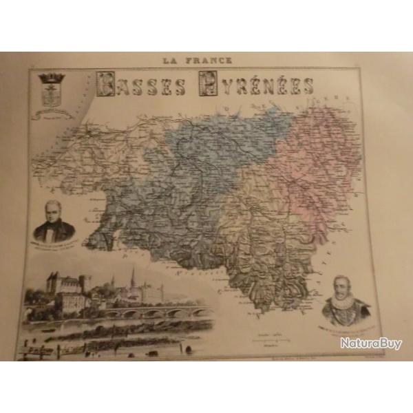 carte geographique  basses  pyr�n�es   periode  1888