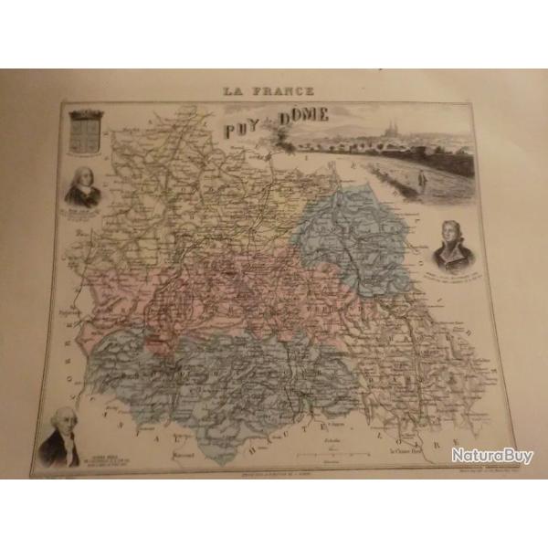 carte geographique  puy de dome   periode  1888