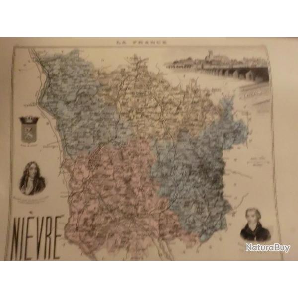 carte geographique  nievre  periode  1888