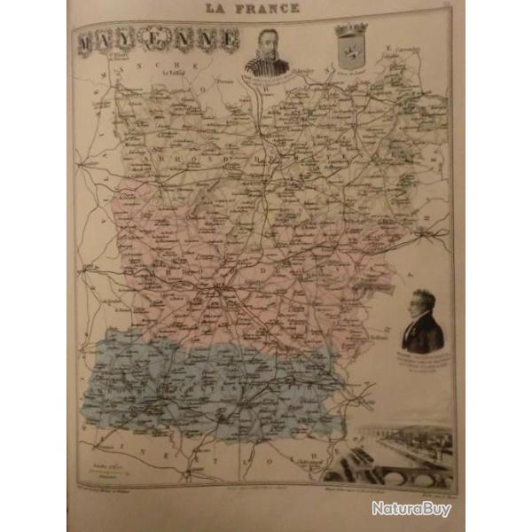 carte geographique  mayenne  periode  1888