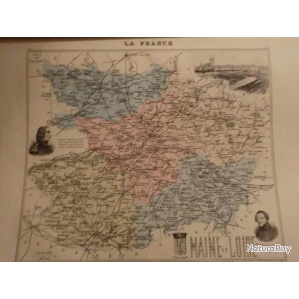 carte geographique  maine et loire  periode  1888