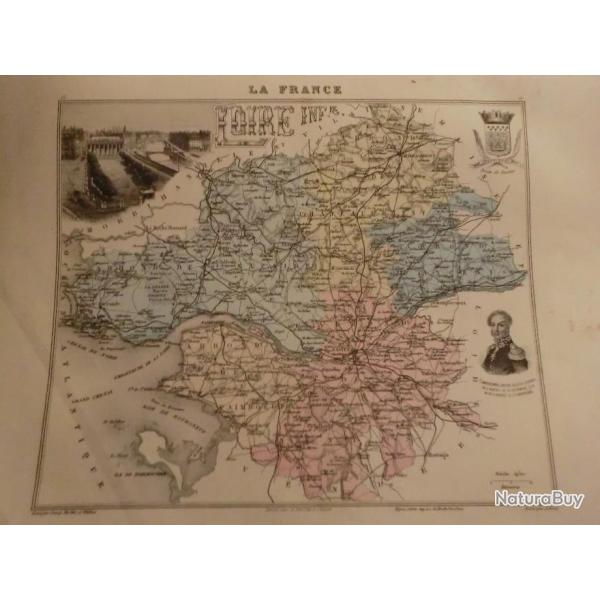 carte geographique  loire inf�rieure   periode  1888