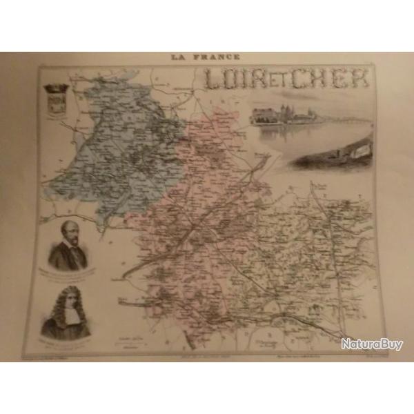 carte geographique  loire et cher   periode  1888