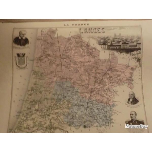 carte geographique  landes   periode  1888