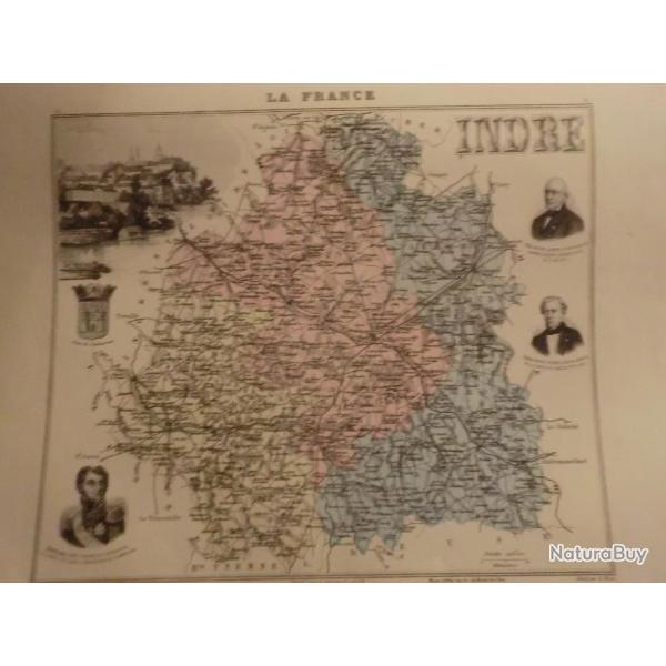 carte geographique  indre   periode  1888
