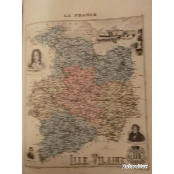 carte geographique  ille et vilaine   periode  1888