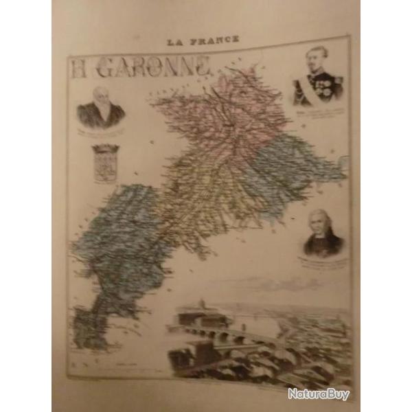 carte geographique  haute garonne   periode  1888