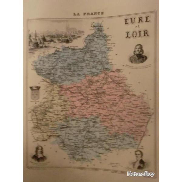 carte geographique  eure et loir  periode  1888