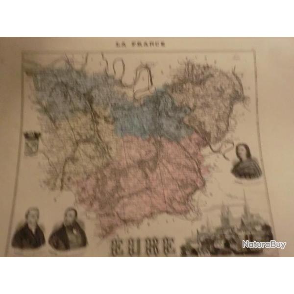 carte geographique  eure   periode  1888