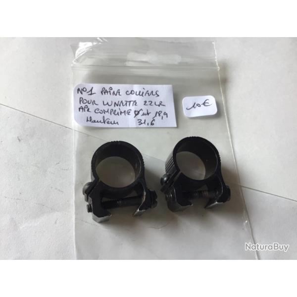 VENDU PAR CUIRASSIER11 N1 PAIRE DE COLLIERS POUR LUNETTE VISE CARABINE 22LR ET AIR COMPRIM