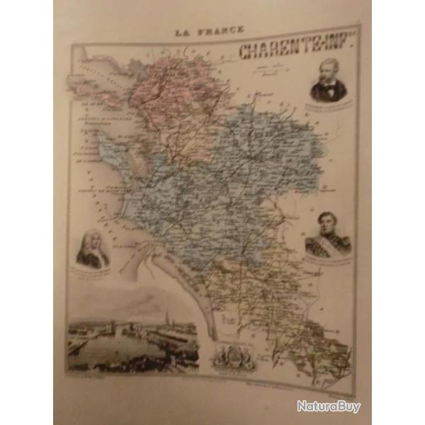 carte geographique  charente inferieure  periode  1888