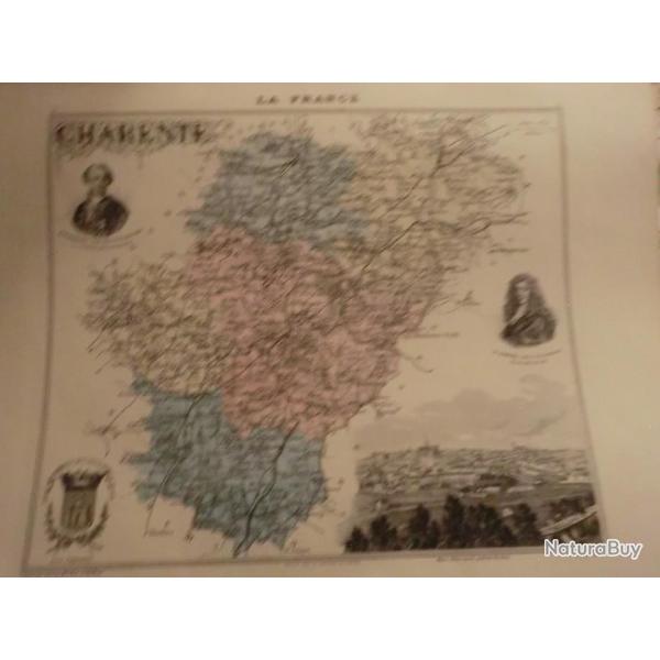 carte geographique  charente   periode  1888