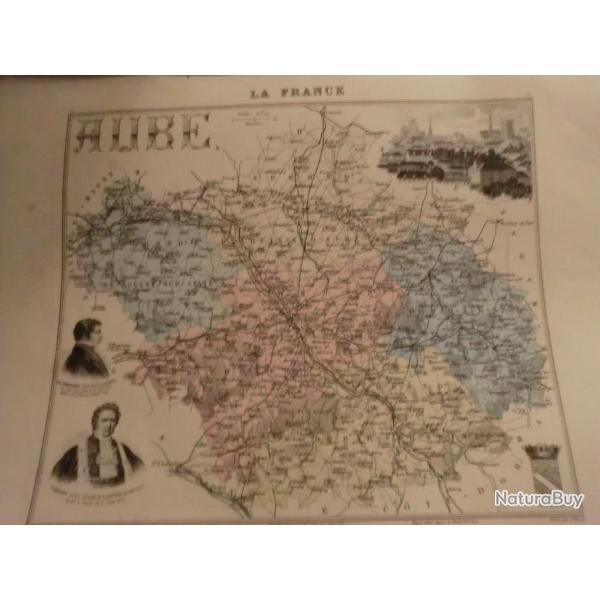 carte geographique  aube   periode  1888