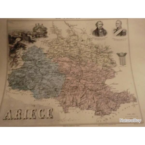 carte geographique  ari�ge  periode  1888