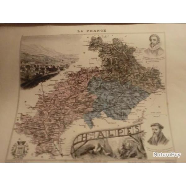 carte geographique hautes  alpes  periode  1888
