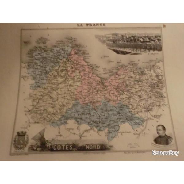 carte geographique  cote du nord  1888