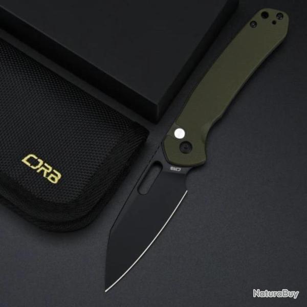 Couteau CJRB Pyrite Wharncliffe Od Green Lame Acier AR-RPM9 Black Manche G10 Button Lock J1925ABGN