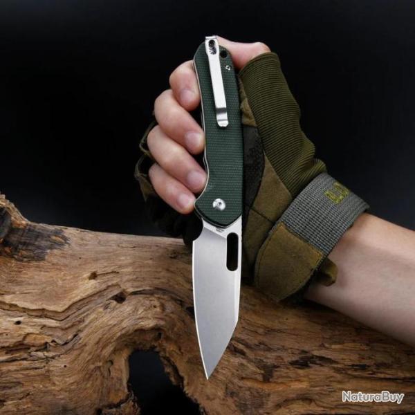 Couteau CJRB Pyrite Wharncliffe Od Green Lame Acier AR-RPM9 Stonewash Manche Micarta J1925AMGN