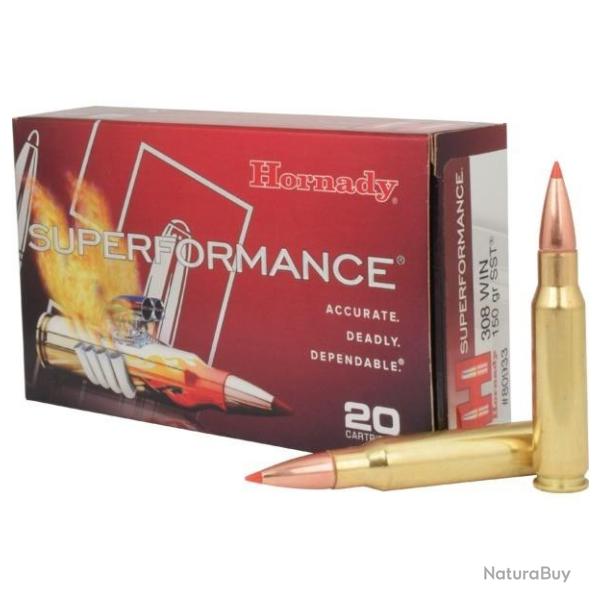 Munitions HORNADY calibre 308 Win Superformance 150gr - 9.7g x20