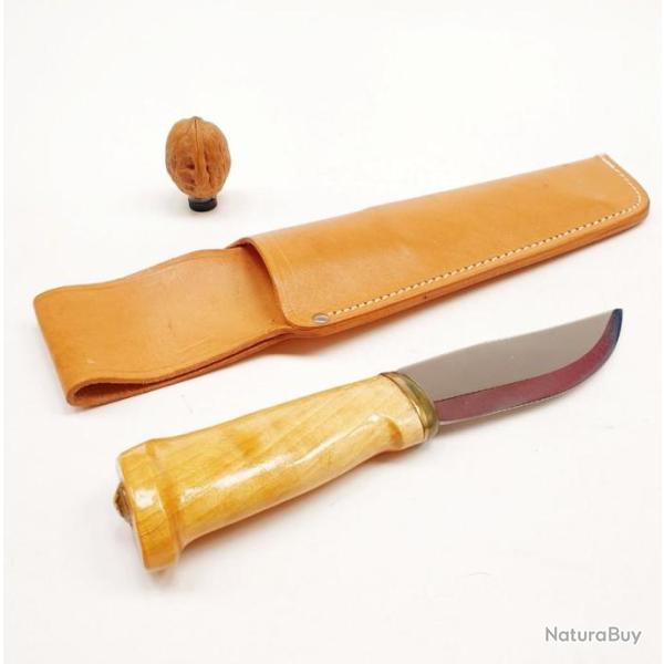 Couteau artisanal Tunturi puukko Finland dans son tui en cuir d'origine pche et chasse