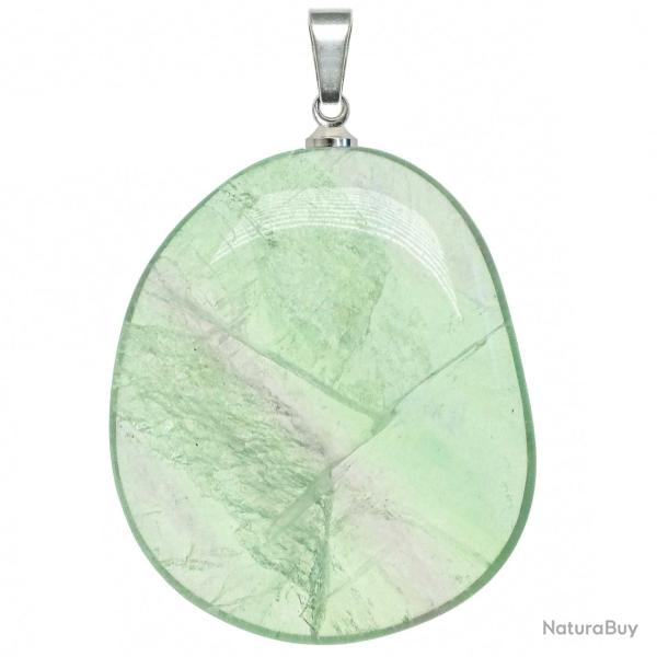 Pendentif galet plat en fluorite verte