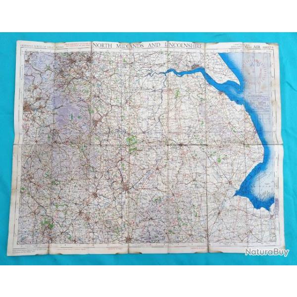 Carte britannique a�rienne war office 1942 North Midlands and lincolnshire