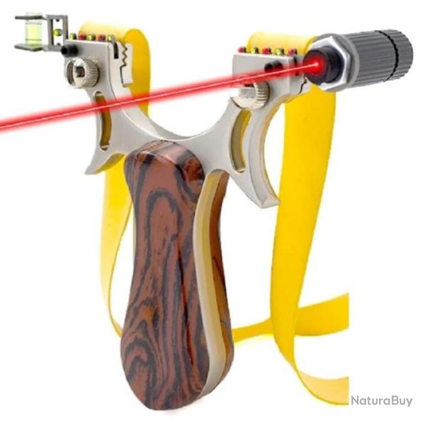Fronde Lance Pierre + Viseur Laser Robuste en Bois M�tal Tr�s Puissante Professionnel Chasse P�che