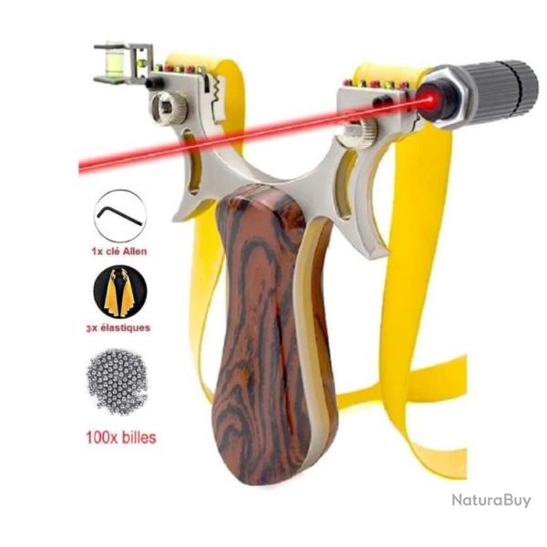 Fronde Lance Pierre + Viseur Laser + 100 Billes + 3 Elastiques Bois M�tal Chasse LIVRAISON OFFERTE