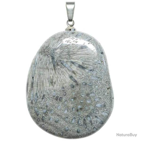 Pendentif galet plat en corail bleu