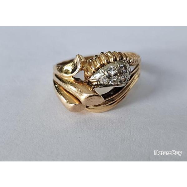 Imposante et grande bague ancienne or 18 carats et strass- taille 63