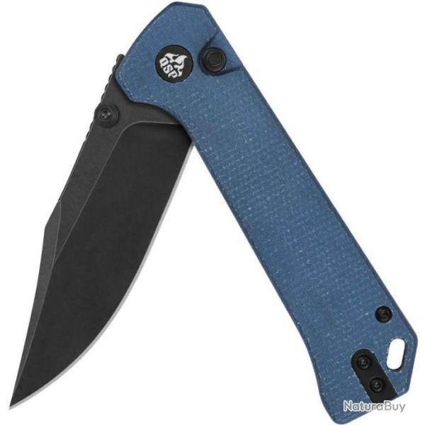 Couteau QSP Knife Grebe Blue Lame Acier 14C28N Manche Micarta IKBS Button Lock Clip QS147B2