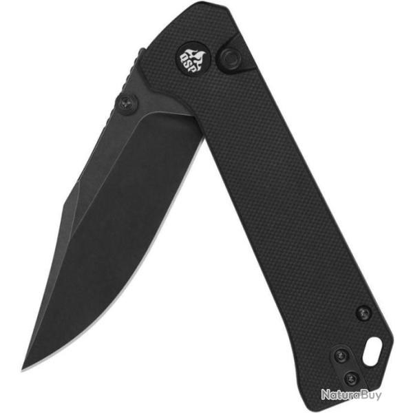Couteau QSP Knife Grebe Black Lame Acier 14C28N Manche G10 IKBS Button Lock Clip QS147C2