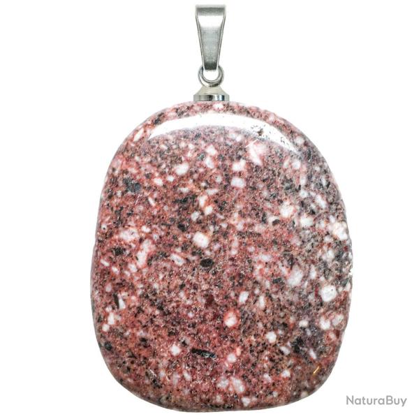 Pendentif galet plat en porphyre imp�ral rouge