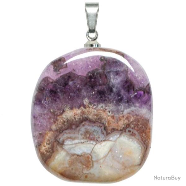 Pendentif galet plat en jaspe fleuri